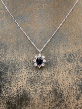 Pırlantalı Safir Kolye