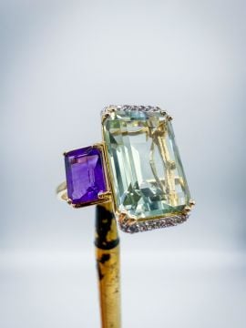 Pırlanta Topaz ve Ametist Yüzük