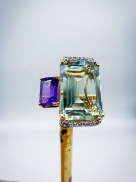 Pırlanta Topaz ve Ametist Yüzük