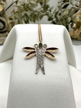 Dragonfly Pırlantalı Zümrüt Kolye
