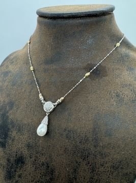 Drop İnci ve Pırlantalı Kolye