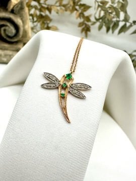 Dragonfly Pırlantalı Zümrüt Kolye