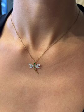 Dragonfly Pırlantalı Zümrüt Kolye