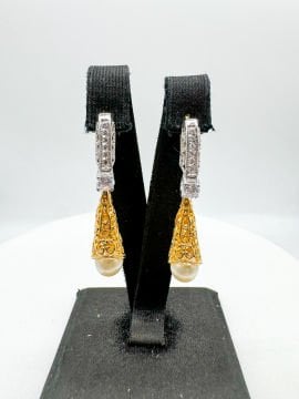 Perle Pırlantalı İnci Küpe