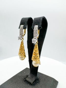 Perle Pırlantalı İnci Küpe