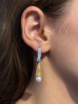 Perle Pırlantalı İnci Küpe