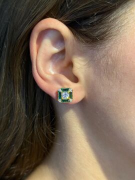 Antoinette Pırlantalı Zümrüt Küpe