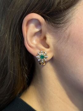 Pırlantalı Zümrüt Küpe