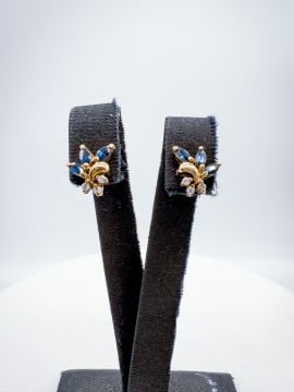 Pırlantalı Safir Küpe