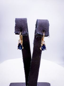 Pırlantalı Safir Küpe