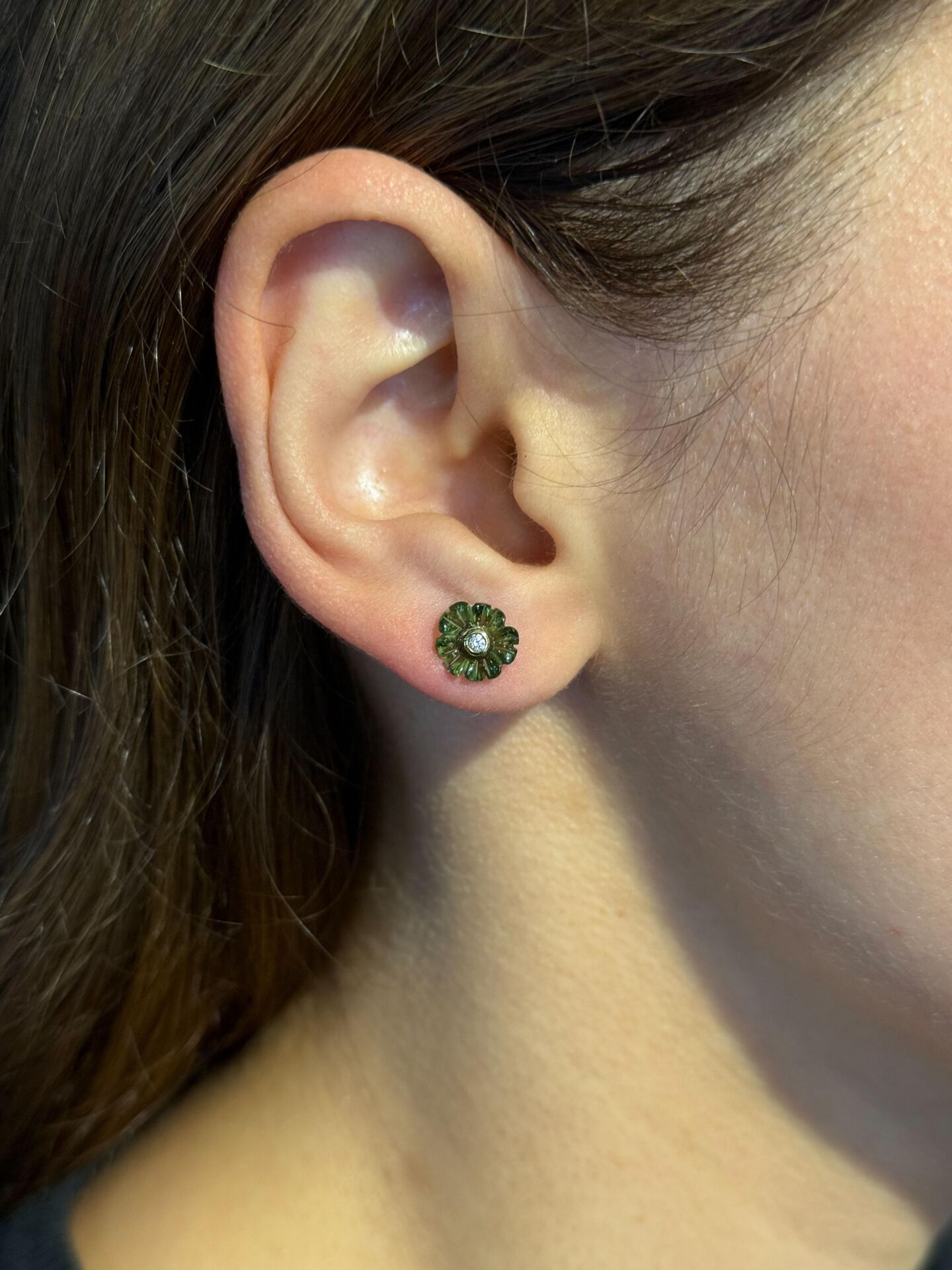 Pırlantalı Peridot Küpe