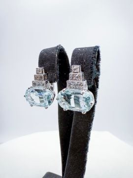 Pırlantalı Aquamarine Küpe