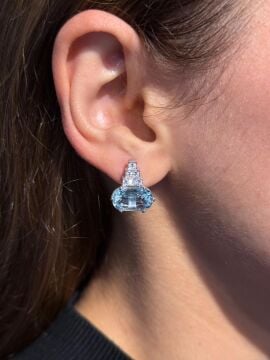 Pırlantalı Aquamarine Küpe