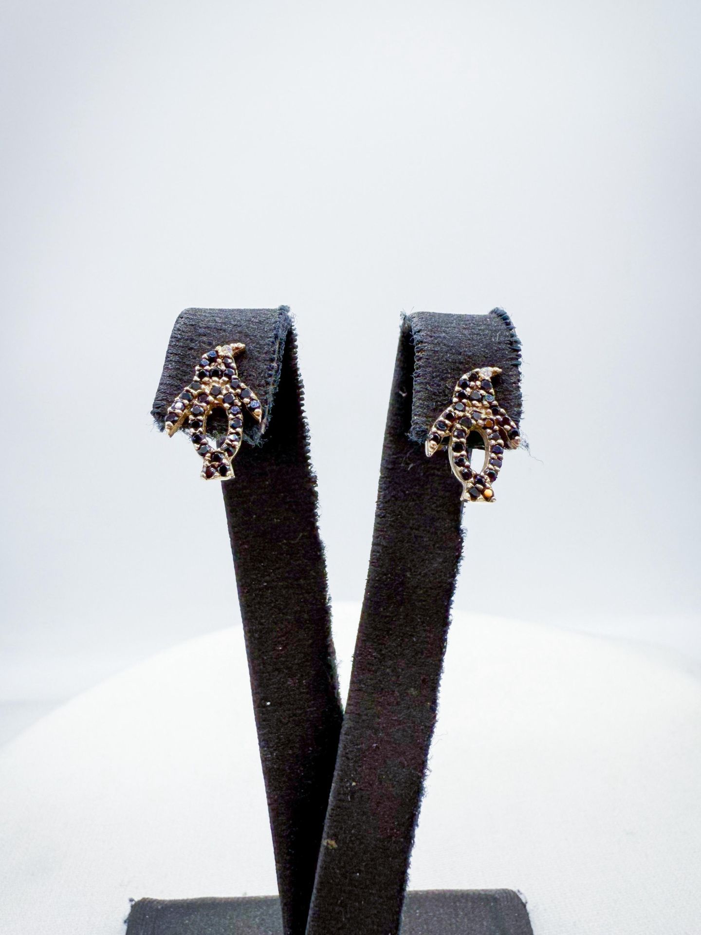 Siyah Pırlantalı Penguen Küpe